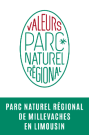 Logo vert et rouge, parc naturel régional de millevaches en limousin